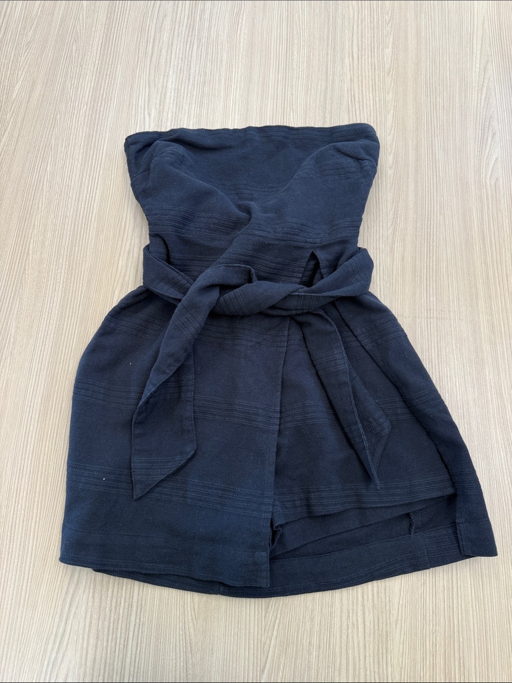 Strapless Black Tie-Waist Romper but looks like skirt in front and back